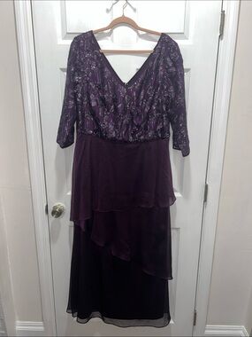 Sequined Plum V-Neck Layered Maxi Dress